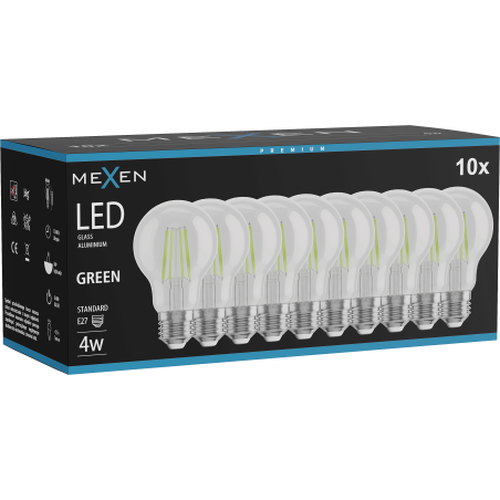 Mexen Vintis 10x LED-Filamentlampe E27, A60, 4W, 55 lm, grün - L150-E27-04XX-46x10