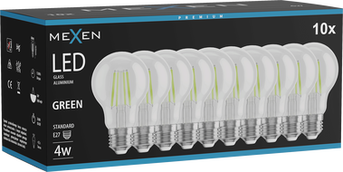 Mexen Vintis 10x LED filament žarnica E27, A60, 4W, 55 lm, zelena - L150-E27-04XX-46x10