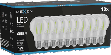 Mexen Vintis 10x LED filamenta spuldze E27, A60, 4W, 55 lm, zaļa - L150-E27-04XX-46x10