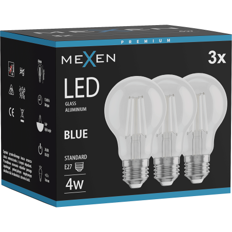 Mexen Vintis 3x bombilla de filamento LED E27, A60, 4W, 55 lm, azul - L150-E27-04XX-47x03