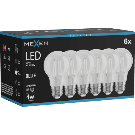Mexen Vintis 6x LED Filament Bulb E27, A60, 4W, 55 lm, blue - L150-E27-04XX-47x06