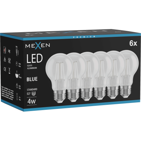 Mexen Vintis 6x LED filament lamp E27, A60, 4W, 55 lm, blauw - L150-E27-04XX-47x06