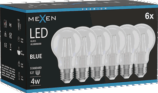 Mexen Vintis 6x LED filament lamp E27, A60, 4W, 55 lm, blauw - L150-E27-04XX-47x06