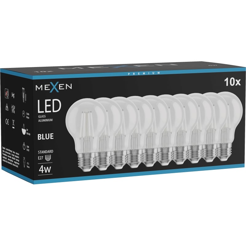 Mexen Vintis 10x LED filamentlampa E27, A60, 4W, 55 lm, blå - L150-E27-04XX-47x10