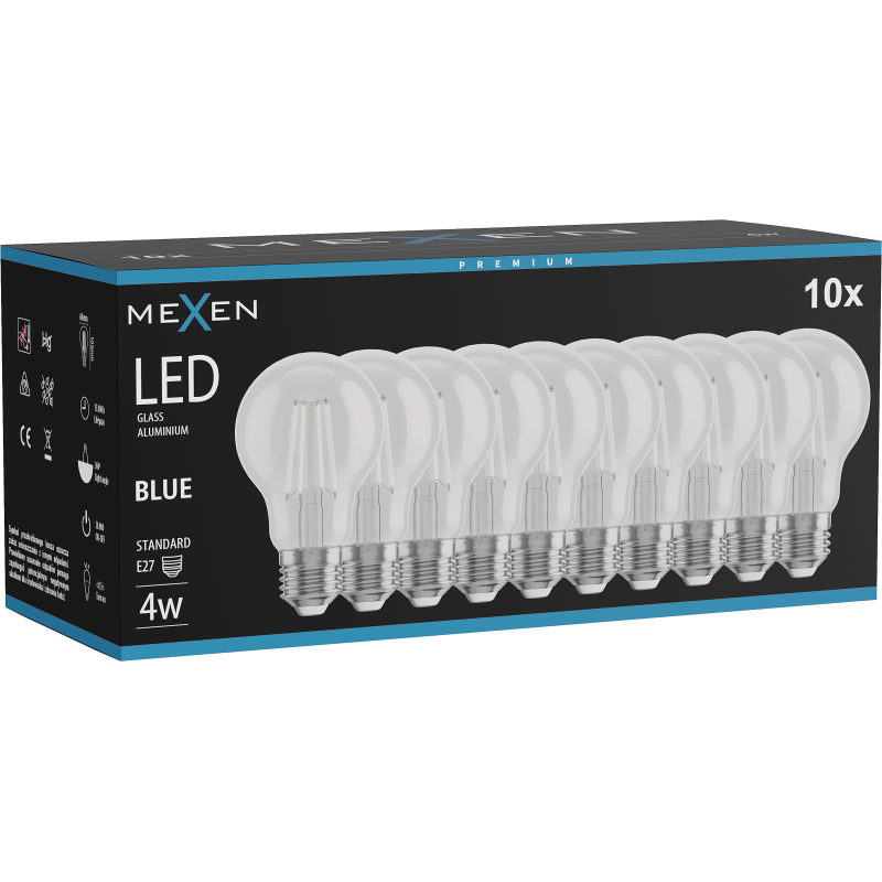 Mexen Vintis 10x żarówka filament LED E27, A60, 4W, 55 lm, blue - L150-E27-04XX-47x10