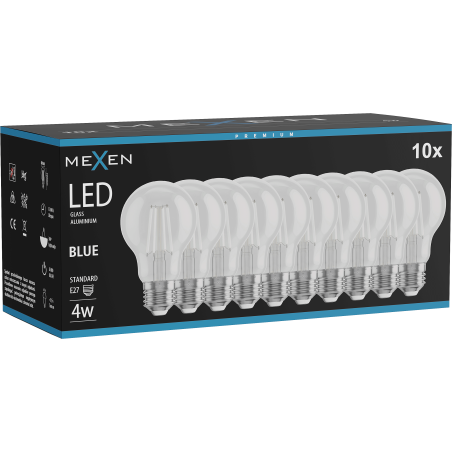 Mexen Vintis 10x LED filamenta spuldze E27, A60, 4W, 55 lm, zila - L150-E27-04XX-47x10