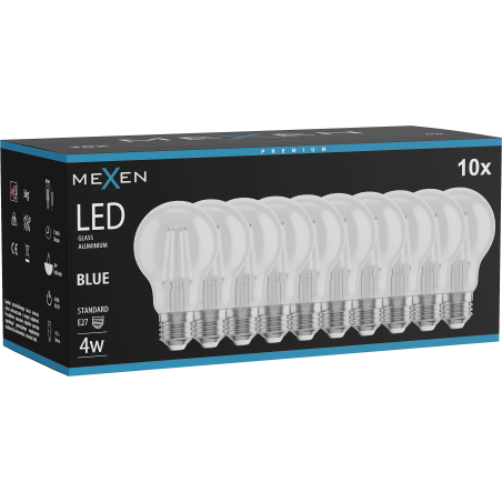 Mexen Vintis 10x LED filamentlampa E27, A60, 4W, 55 lm, blå - L150-E27-04XX-47x10