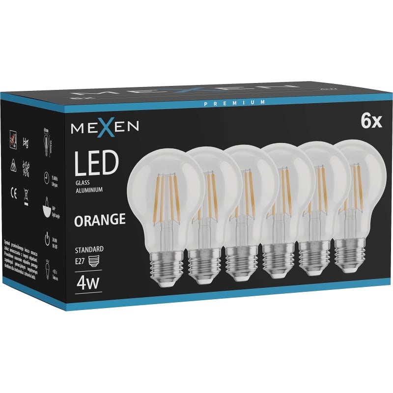 Mexen Vintis 6x LED filamentlampa E27, A60, 4W, 55 lm, orange - L150-E27-04XX-48x06