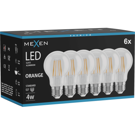 Mexen Vintis 6x LED filamentlampa E27, A60, 4W, 55 lm, orange - L150-E27-04XX-48x06
