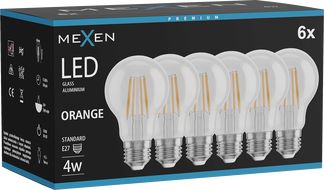 Mexen Vintis 6x LED filament žarulja E27, A60, 4W, 55 lm, narančasta - L150-E27-04XX-48x06