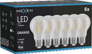 Mexen Vintis 6x LED-filamentlamp E27, A60, 4W, 55 lm, oranje - L150-E27-04XX-48x06
