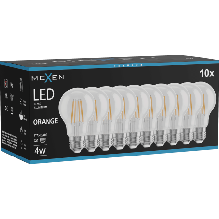 Mexen Vintis 10x LED Filament Bulb E27, A60, 4W, 55 lm, orange - L150-E27-04XX-48x10