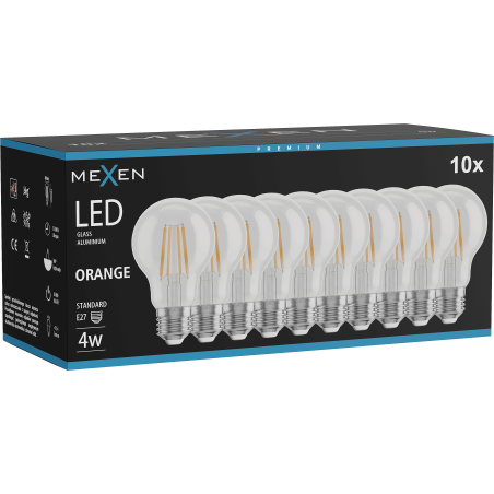 Mexen Vintis 10x LED pavediena spuldze E27, A60, 4W, 55 lm, oranža - L150-E27-04XX-48x10
