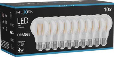 Mexen Vintis 10x hõõgniidiga LED-pirn E27, A60, 4W, 55 lm, oranž - L150-E27-04XX-48x10