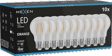 Mexen Vintis 10x LED filament žarulja E27, A60, 4W, 55 lm, narančasta - L150-E27-04XX-48x10