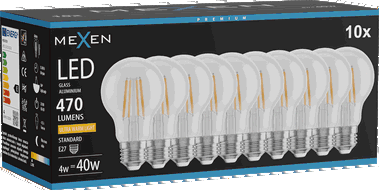 Mexen Vintis 10x Bombilla LED de filamento E27, A60, 4W, Cálida - 2200K, 470 lm, clara - L150-E27-0422-00x10