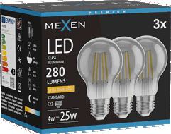 Mexen Vintis 3x LED-filamenttilamppu E27, A60, 4W, Lämmin - 2200K, 280 lm, savunharmaa - L150-E27-0422-70x03