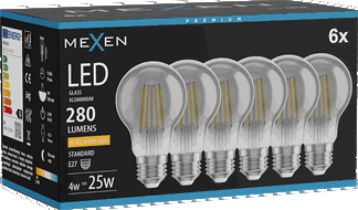 Mexen Vintis 6x spuldze LED E27, A60, 4W, Silta - 2200K, 280 lm, dūmu - L150-E27-0422-70x06
