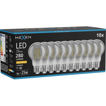 Mexen Vintis 10x LED filamentlamp E27, A60, 4W, Warm - 2200K, 280 lm, smoke - L150-E27-0422-70x10