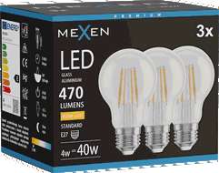 Mexen Vintis 3x LED-filamentlamp E27, A60, 4W, Warm - 2700K, 470 lm, helder - L150-E27-0427-00x03