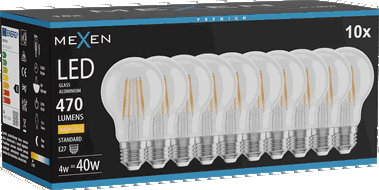 Mexen Vintis 10x LED žarulja filament E27, A60, 4W, Toplo - 2700K, 470 lm, prozirno - L150-E27-0427-00x10