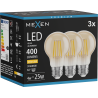 Mexen Vintis 3x Lampadina a filamento LED E27, A60, 4W, Calda - 2700K, 400 lm, ambra - L150-E27-0427-50x03