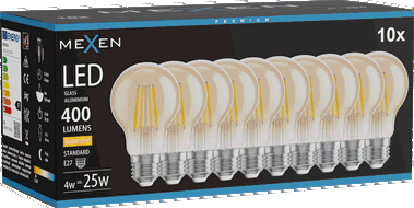 Mexen Vintis 10x LED filament pirn E27, A60, 4W, Warm - 2700K, 400 lm, merevaik - L150-E27-0427-50x10