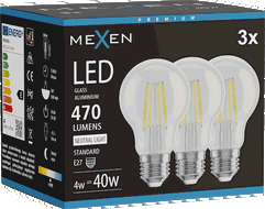 Mexen Vintis 3x LED filament žarulja E27, A60, 4W, Neutralna - 4000K, 470 lm, prozirna - L150-E27-0440-00x03