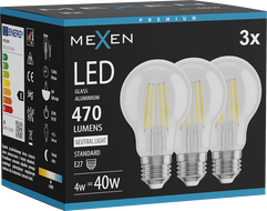 Mexen Vintis 3x LED filamentpirn E27, A60, 4W, Neutraalne - 4000K, 470 lm, läbipaistev - L150-E27-0440-00x03