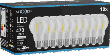 Mexen Vintis 10x żarówka filament LED E27, A60, 4W, Neutralna - 4000K, 470 lm, clear - L150-E27-0440-00x10