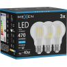 Mexen Vintis 3x Lampadina a filamento LED E27, A60, 4W, Fredda - 6500K, 470 lm, chiara - L150-E27-0465-00x03