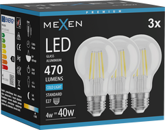 Mexen Vintis 3x LED-Filament-Glühbirne E27, A60, 4W, Kalt - 6500K, 470 lm, klar - L150-E27-0465-00x03