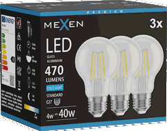 Mexen Vintis 3x LED-filamenttilamppu E27, A60, 4W, Kylmä - 6500K, 470 lm, kirkas - L150-E27-0465-00x03