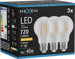 Mexen Vintis 3x LED filament žarulja E27, A60, 6W, Topla - 2200K, 720 lm, prozirna - L150-E27-0622-00x03