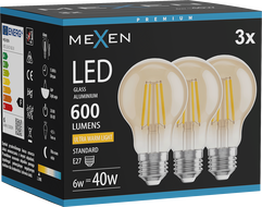 Mexen Vintis 3x LED žarnica filament E27, A60, 6W, Topla - 2200K, 600 lm, jantarna - L150-E27-0622-50x03