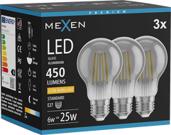 Mexen Vintis 3x LED filament žarulja E27, A60, 6W, Topla - 2200K, 450 lm, dimljena - L150-E27-0622-70x03