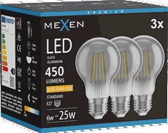 Mexen Vintis 3x LED-filamenttilamppu E27, A60, 6W, Lämmin - 2200K, 450 lm, savunharmaa - L150-E27-0622-70x03