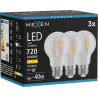 Mexen Vintis 3x Lampadina filamento LED E27, A60, 6W, Calda - 2700K, 720 lm, trasparente - L150-E27-0627-00x03