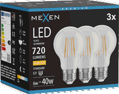 Mexen Vintis 3x LED-filamenttilamppu E27, A60, 6W, Lämmin - 2700K, 720 lm, kirkas - L150-E27-0627-00x03