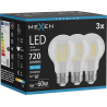 Mexen Vintis 3x LED-filamenttilamppu E27, A60, 6W, Kylmä - 6500K, 720 lm, kirkas - L150-E27-0665-00x03