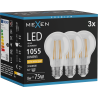 Mexen Vintis 3x LED hõõgniidiga lamp E27, A60, 8W, Soe - 2200K, 1055 lm, läbipaistev - L150-E27-0822-00x03