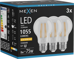 Mexen Vintis 3x Λαμπτήρας νήματος LED E27, A60, 8W, Θερμό - 2200K, 1055 lm, διαφανές