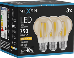 Mexen Vintis 3x LED Filament-Glühbir É27, A60, 8W, Waarm - 2200K, 750 lm, amber - L150-E27-0822-50x03