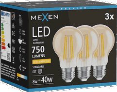 Mexen Vintis 3x LED-filamenttilamppu E27, A60, 8W, Lämmin - 2200K, 750 lm, meripihka - L150-E27-0822-50x03