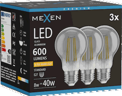 Mexen Vintis 3x LED-kuitu hehkulamppu E27, A60, 8W, Lämmin - 2200K, 600 lm, savunharmaa - L150-E27-0822-70x03