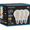 Mexen Vintis 3x Filament LED-glödlampa E27, A60, 8W, Varm - 2700K, 1055 lm, klar - L150-E27-0827-00x03