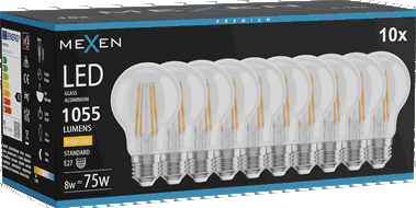 Mexen Vintis 10x LED diegu spuldze E27, A60, 8W, Silta - 2700K, 1055 lm, caurspīdīga - L150-E27-0827-00x10