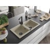 Mexen Mario granite kitchen sink 2-bowl with Rita kitchen tap, beige - 6504-69-670300-70