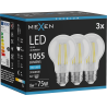 Mexen Vintis 3x Lampadina a filamento LED E27, A60, 8W, Fredda - 6500K, 1055 lm, chiara - L150-E27-0865-00x03