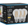 Mexen Vintis 3x Lampadina a filamento LED E27, A60, 10W, Calda - 2700K, 1320 lm, trasparente - L150-E27-1027-00x03